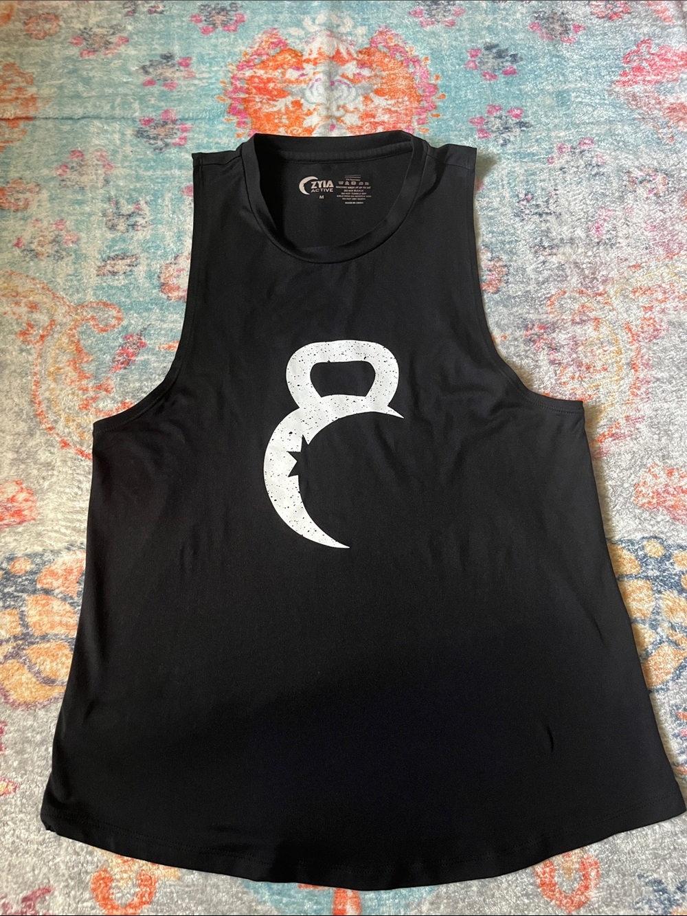 Zyia Black Women's Muscle Tank with White Kettlebell Logo